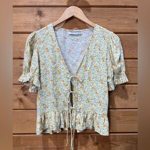 Sophie Rue Bellacore Floral Tie-Front Ruffle Blouse Cottagecore Size S
